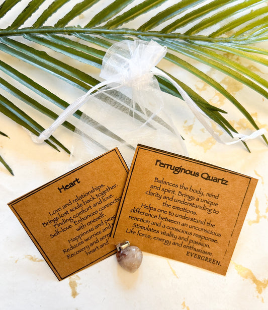 Ferruginous Quartz Crystal Heart Pendant - Balance, Clarity & Vitality