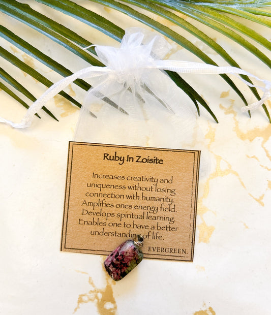 Ruby In Zoisite Crystal Tumbled Stone Pendant - Creativity, Uniqueness & Connection
