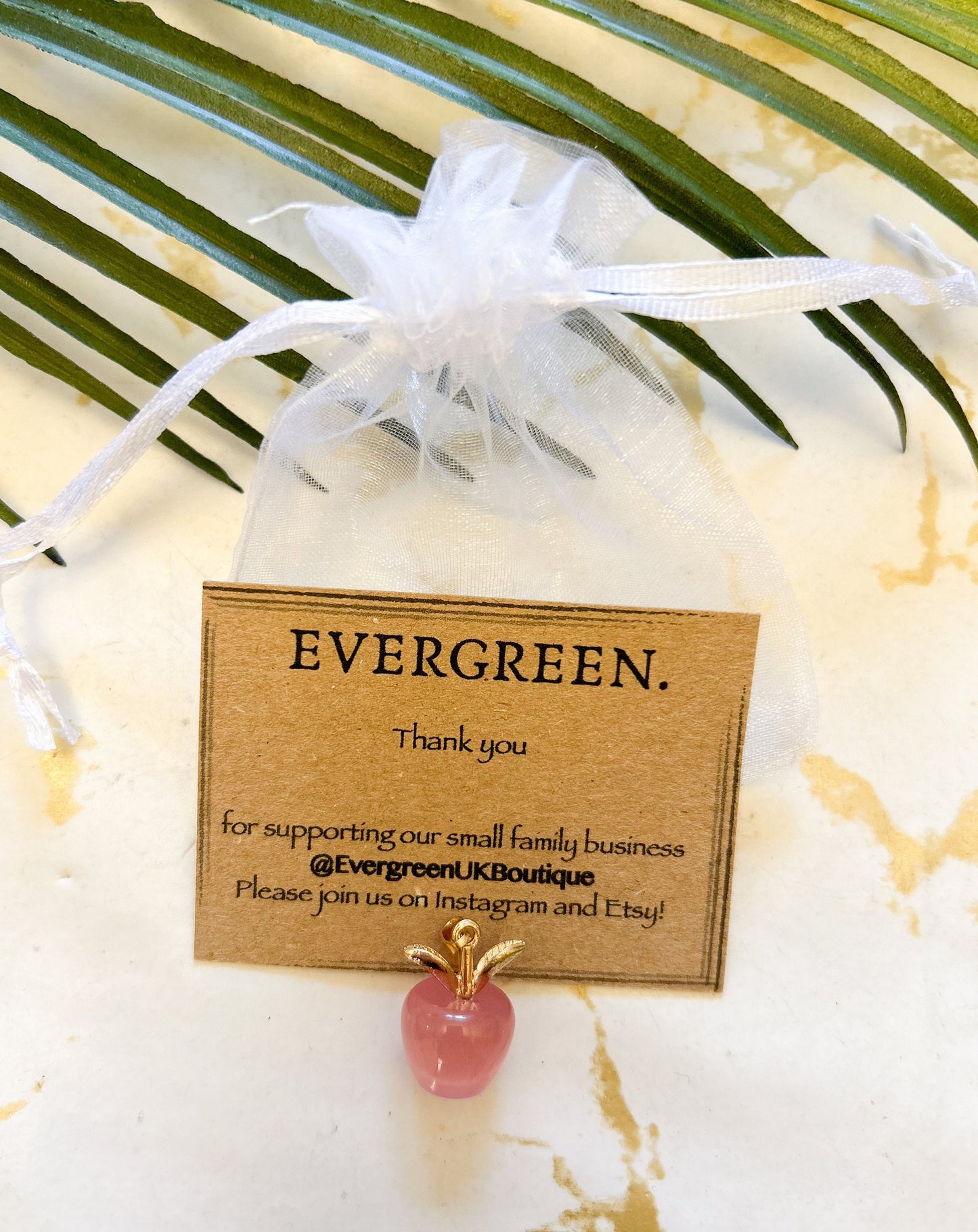 Pink / Green Quartz Crystal Apple Pendant / Charm