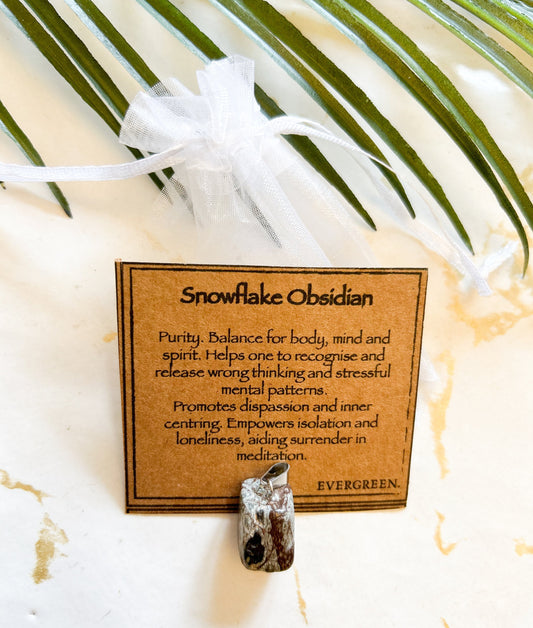 Snowflake Obsidian Crystal Tumbled Stone Pendant - Empowerment, Purity & Balance