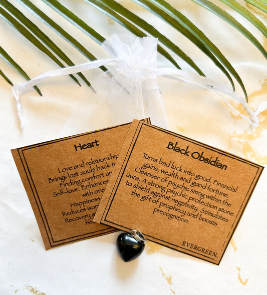 Black Obsidian Crystal Heart Pendant - Wealth, Good Fortune & Protection