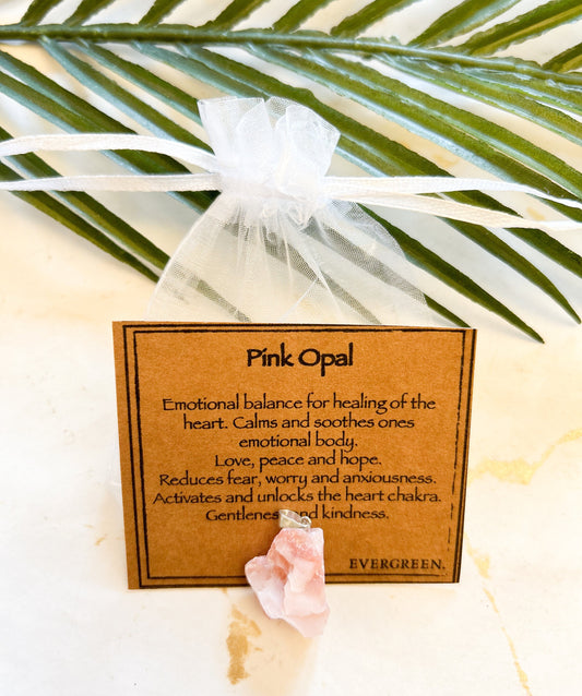Raw / Rough Pink Opal Crystal Tumbled Stone Pendant - Love, Peace & Hope