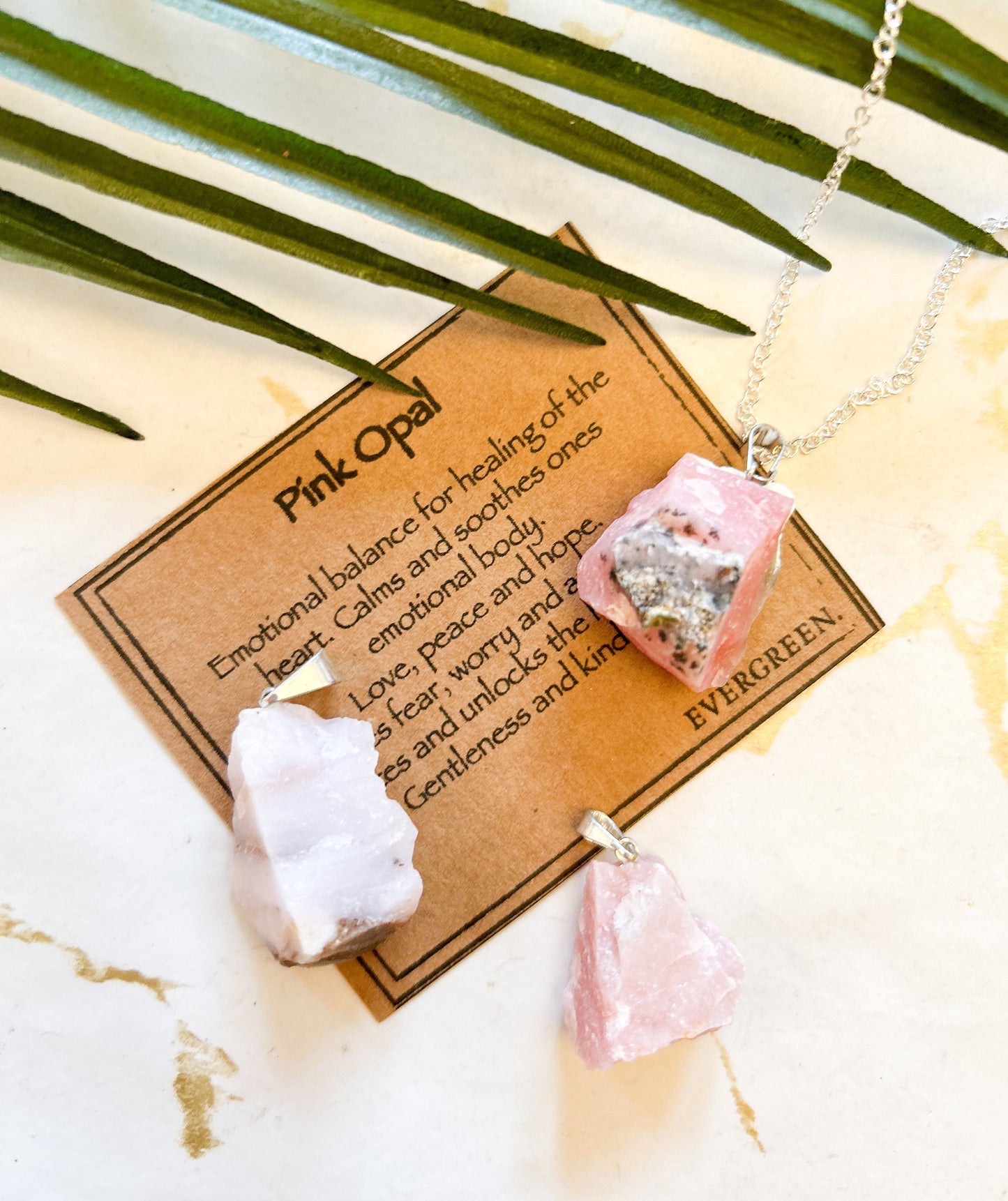 Raw / Rough Pink Opal Crystal Tumbled Stone Pendant - Love, Peace & Hope