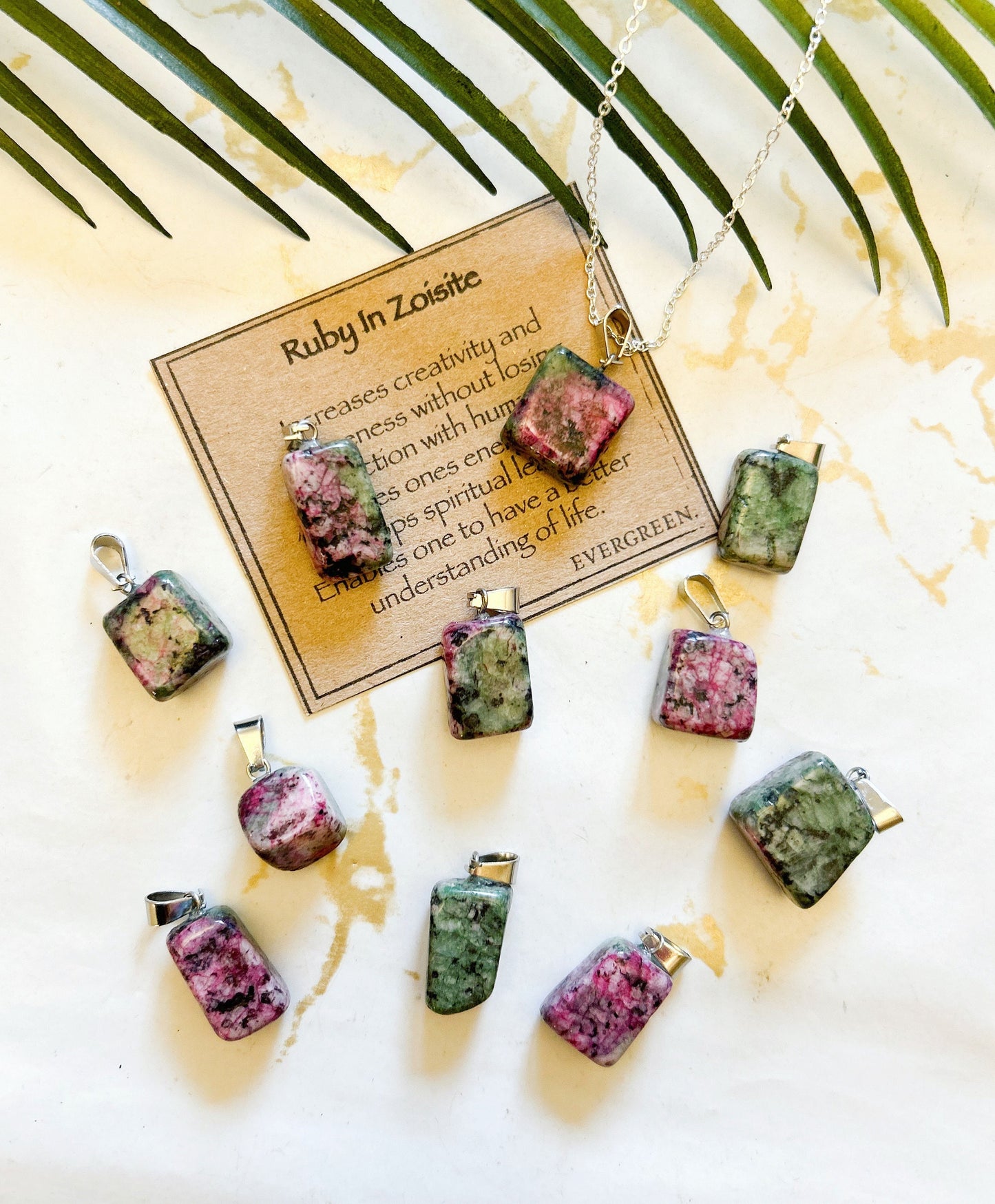 Ruby In Zoisite Crystal Tumbled Stone Pendant - Creativity, Uniqueness & Connection