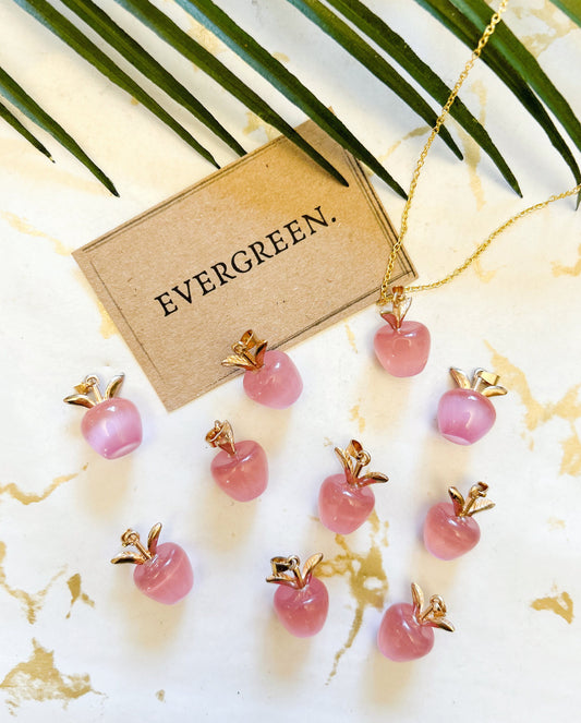 Pink / Green Quartz Crystal Apple Pendant / Charm