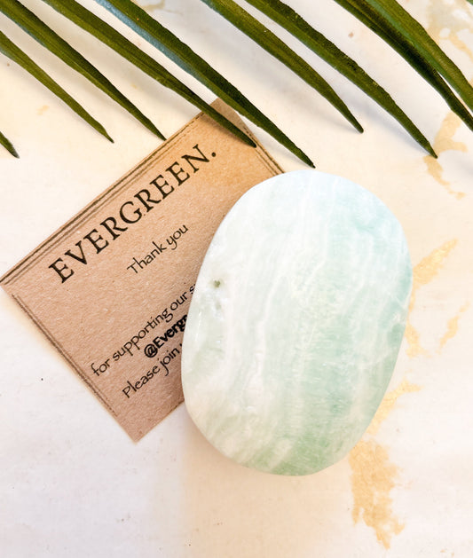 Crystal Palm Stone - Calcite, Dragon Blood, Moonstone, Ammonite, Quartz, Amethyst