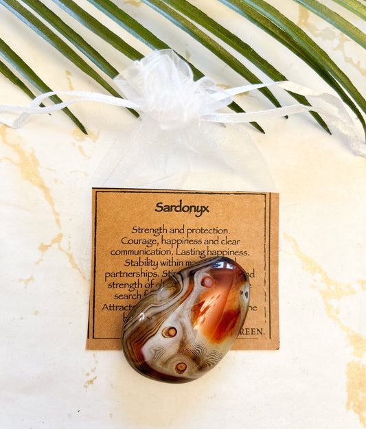 Sardonyx Crystal Tumbled / Palm Stone - Strength, Protection & Courage