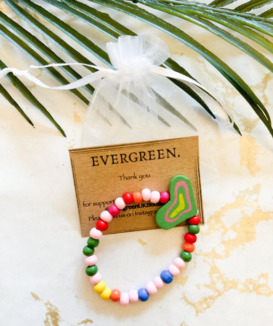 Children's Beaded Wooden Bracelet - Bee / Star / Heart / Butterfly / Flower