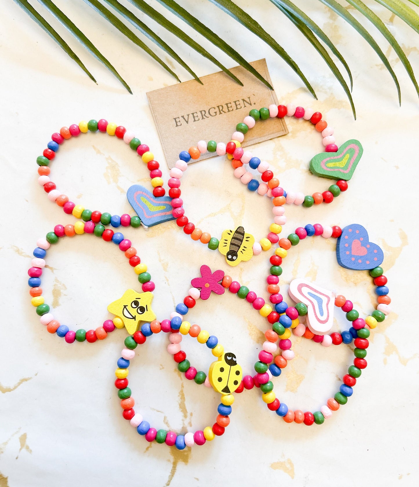 Children's Beaded Wooden Bracelet - Bee / Star / Heart / Butterfly / Flower