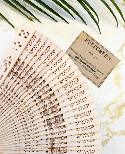 Sandalwood Chinese Ornate Floral Handheld Fan