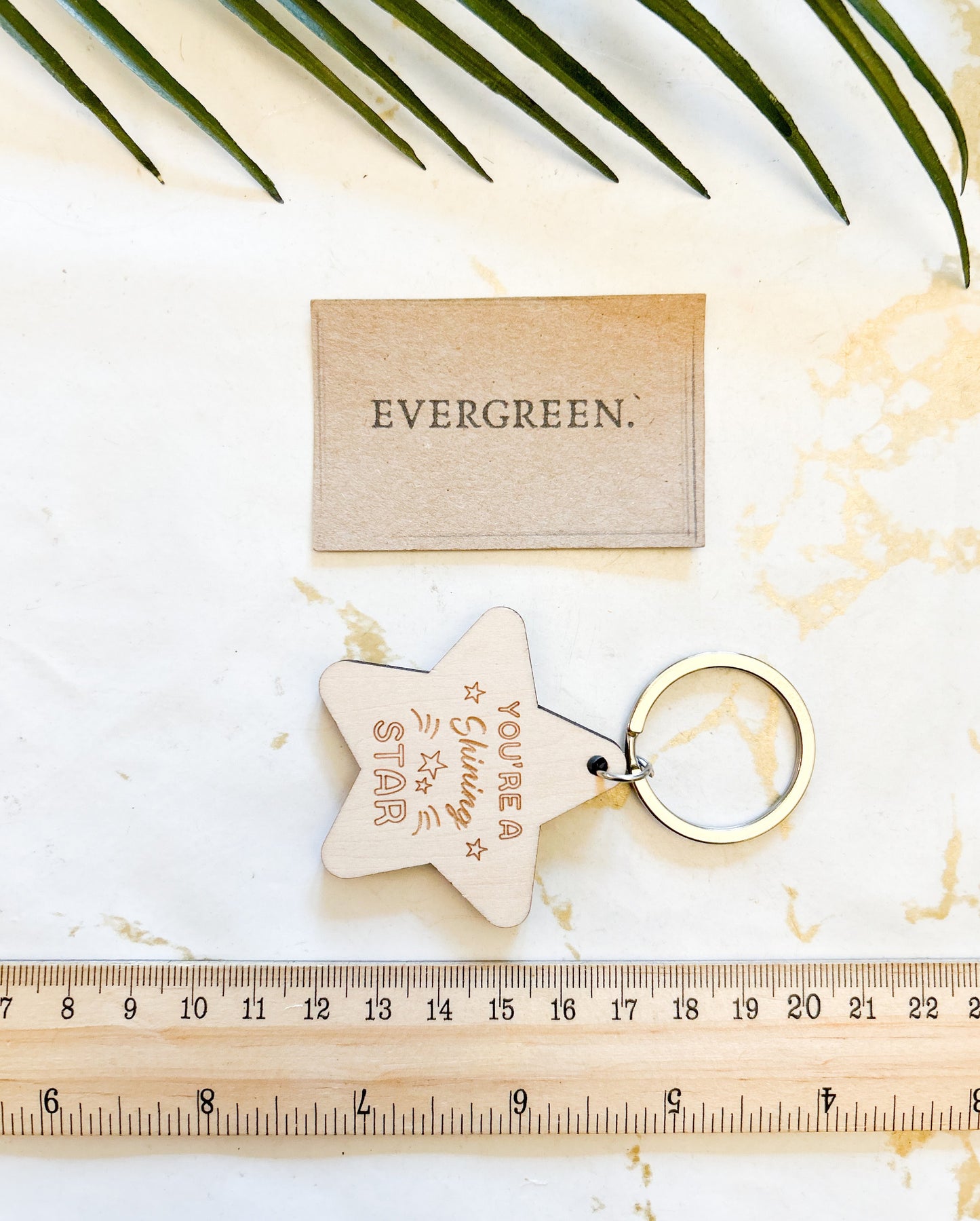 Double Sided Engraved Wooden Star Keychain - You're A Shining Star!