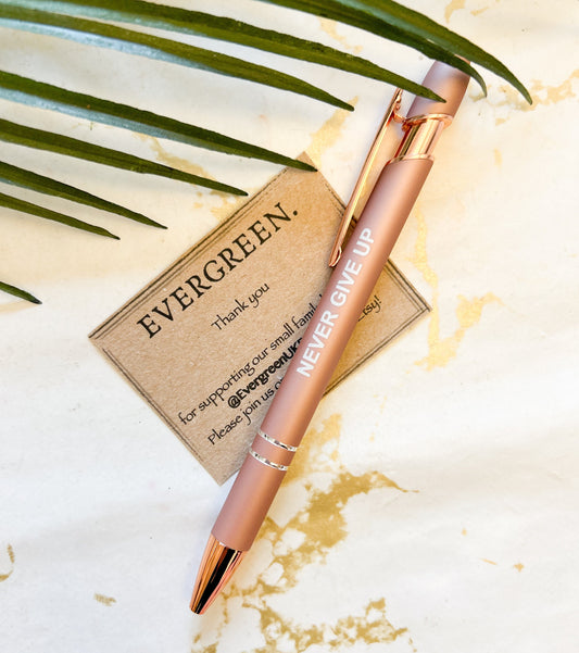 Motivational / Inspirational Quote Ballpoint Rose Gold Colour Pen With Stylus Tip - Black Ink