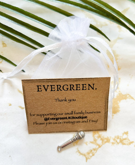 Silver Microphone Pendant / Charm - Music / Singing / Singing / Performer / Speech / Speaker / Talk / TED