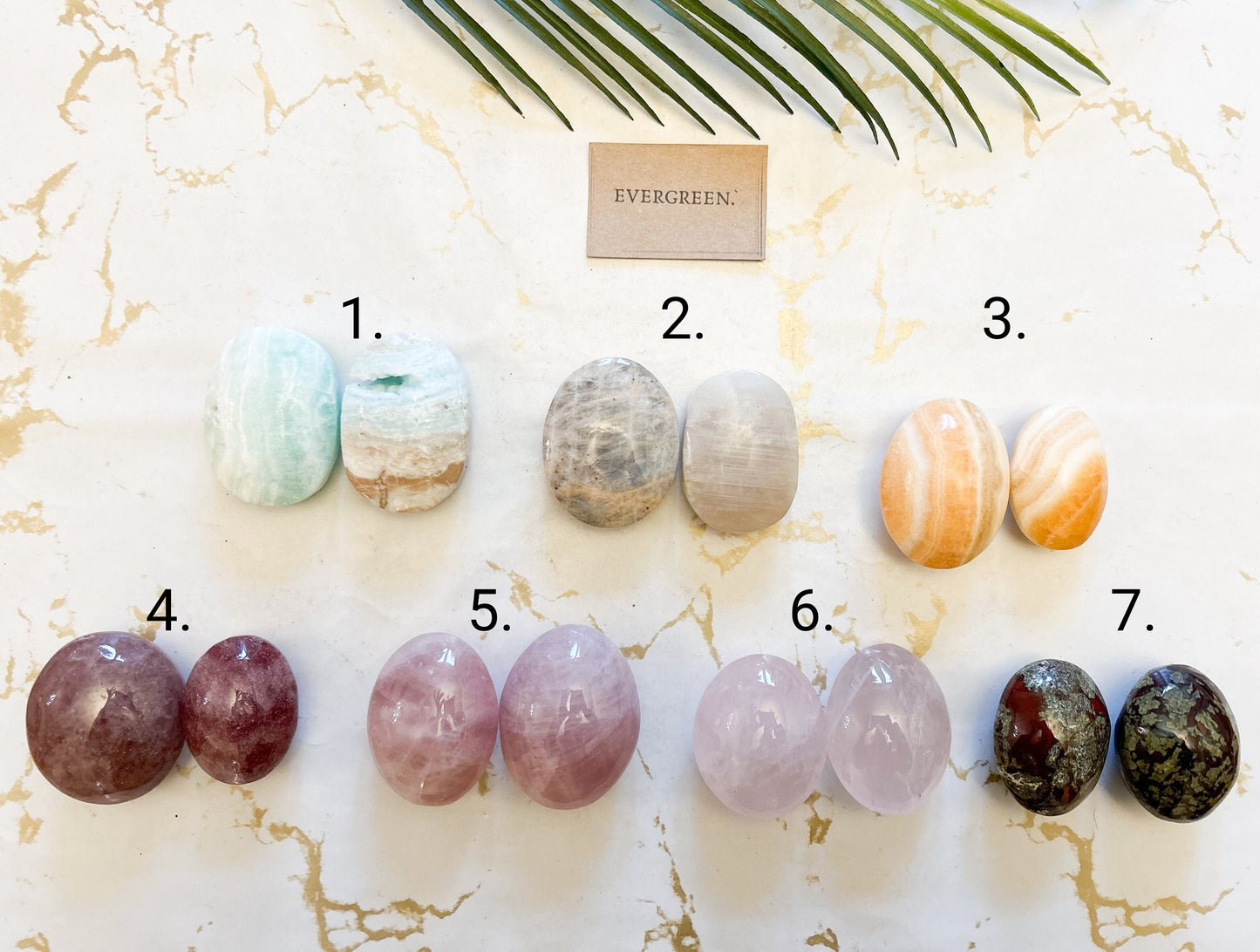 Crystal Palm Stone - Calcite, Dragon Blood, Moonstone, Ammonite, Quartz, Amethyst