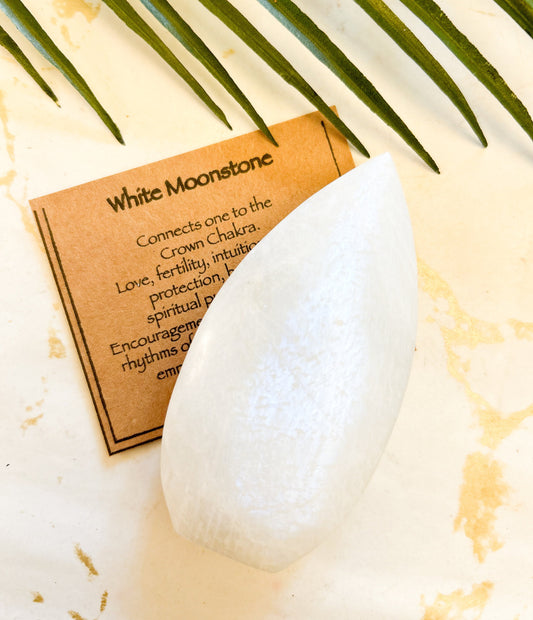 White Moonstone Crystal Point / Flame - Love, Fertility & Intuition