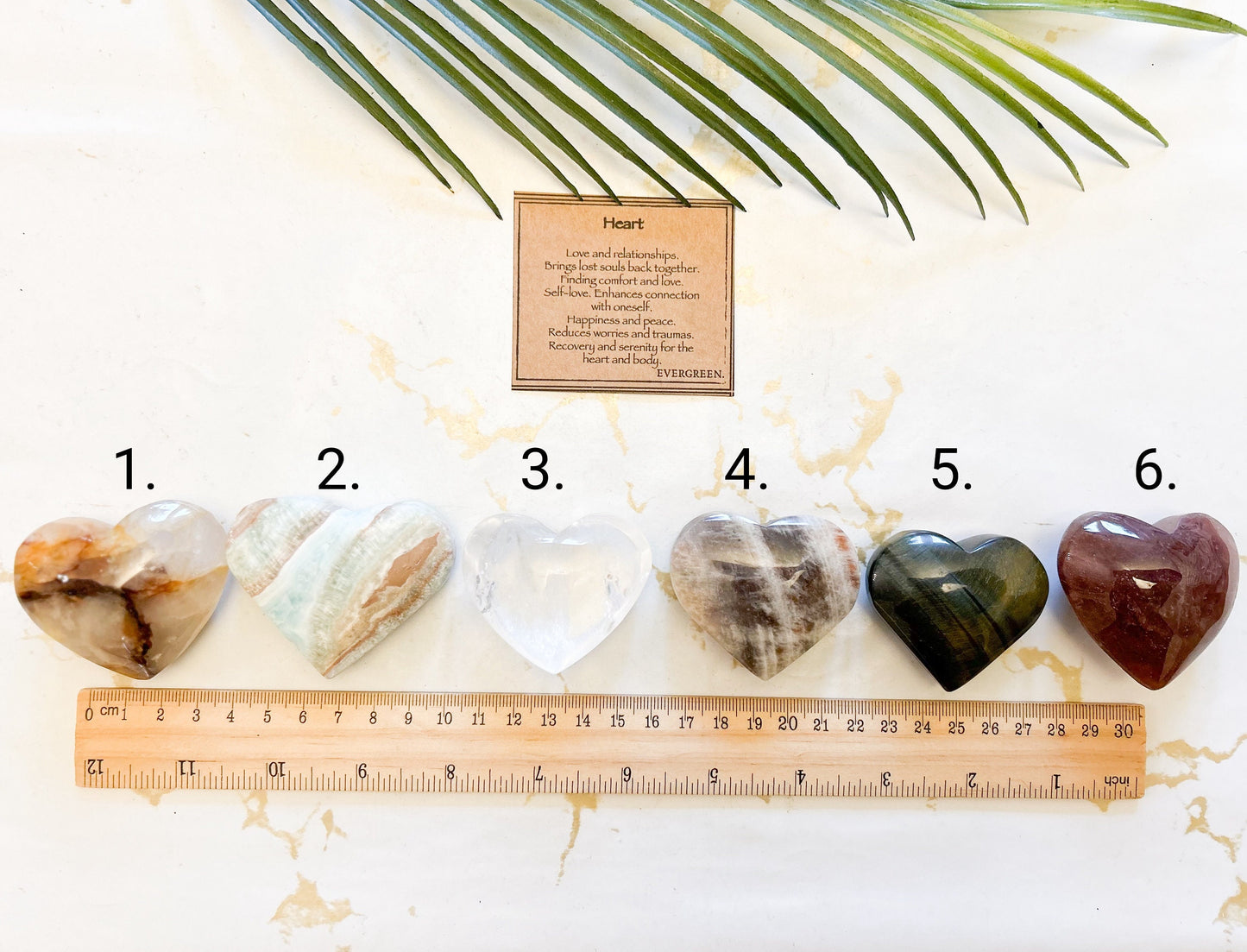 Crystal Heart Carving / Palmstone - Ammonite / Quartz / Moonstone / Tiger Eye