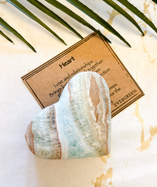 Crystal Heart Carving / Palmstone - Ammonite / Quartz / Moonstone / Tiger Eye