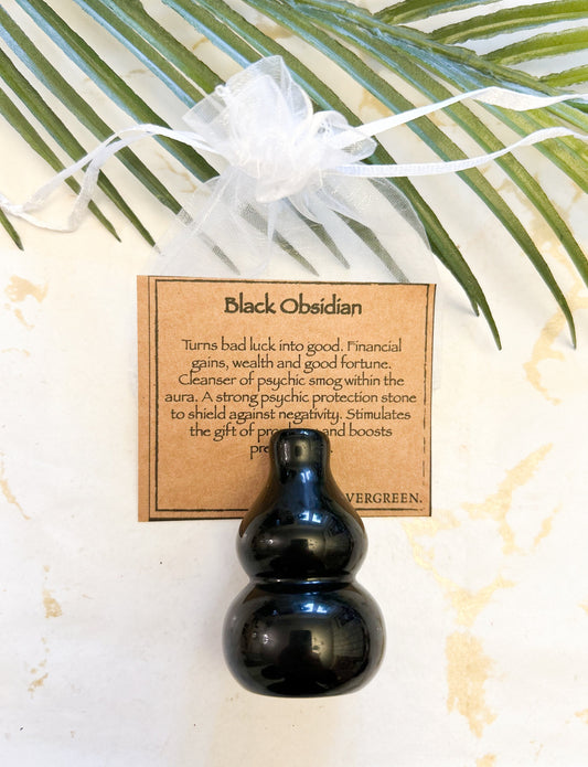 Black Obsidian Crystal Gourd - Protection, Wealth & Good Fortune