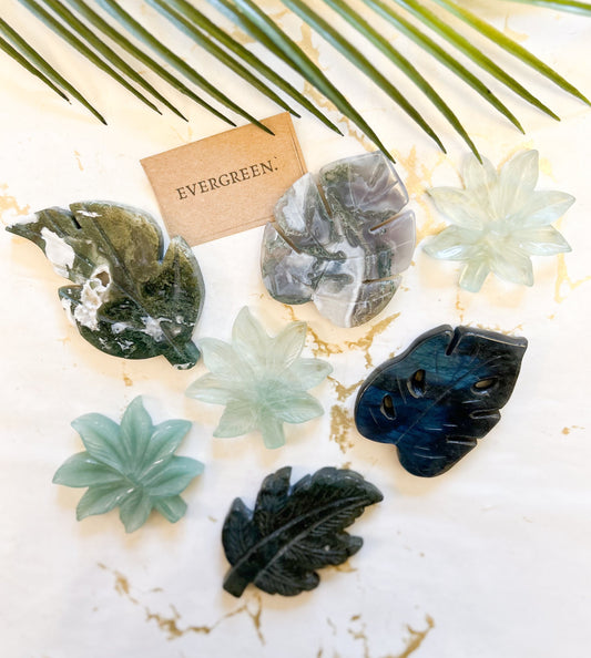 Crystal Flower & Leaf Carvings - Rose Quartz, Fluorite, Labradorite, Green Aventurine