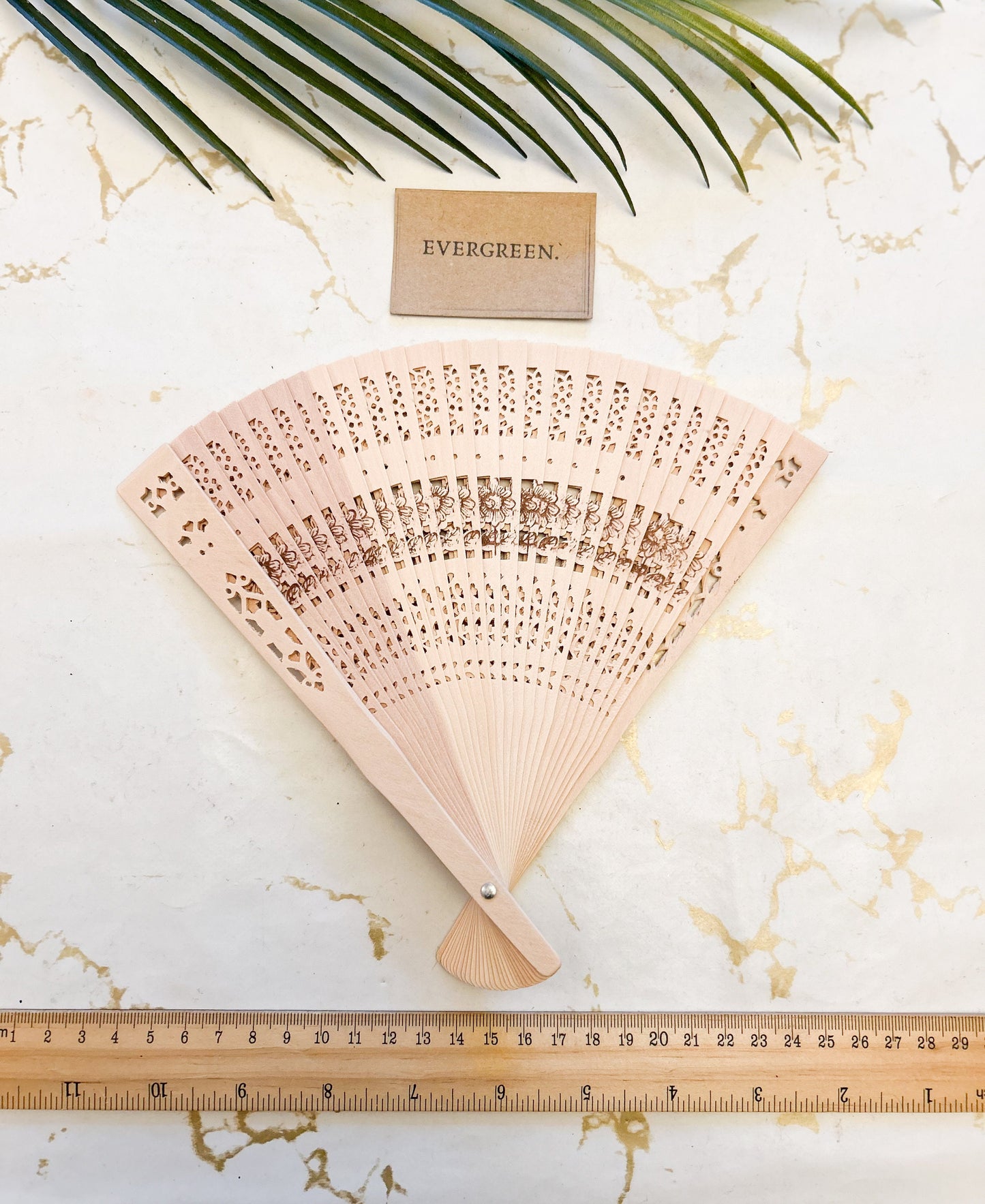 Sandalwood Chinese Ornate Floral Handheld Fan