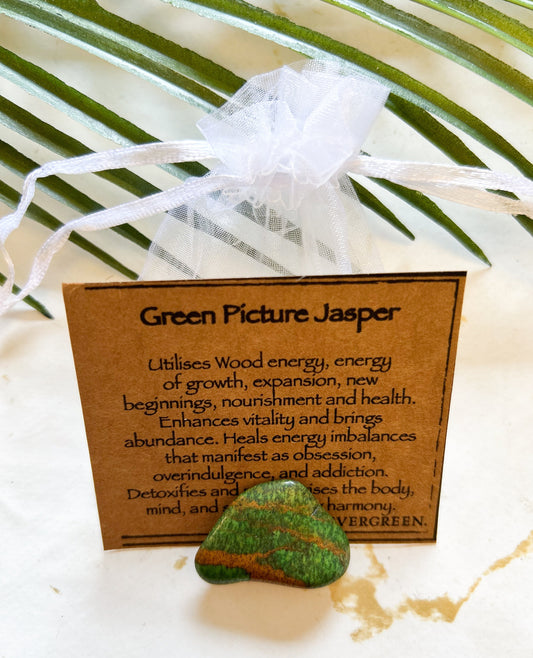 Green Picture Jasper Crystal Tumbled Stone - Growth, Vitality & New Beginnings