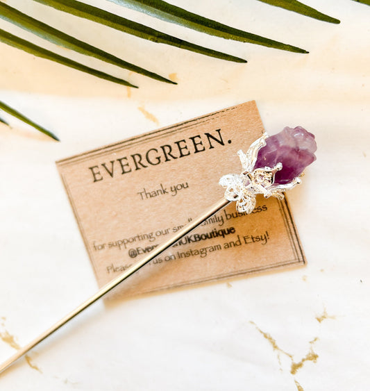 Fluorite Crystal Rose Hairpin