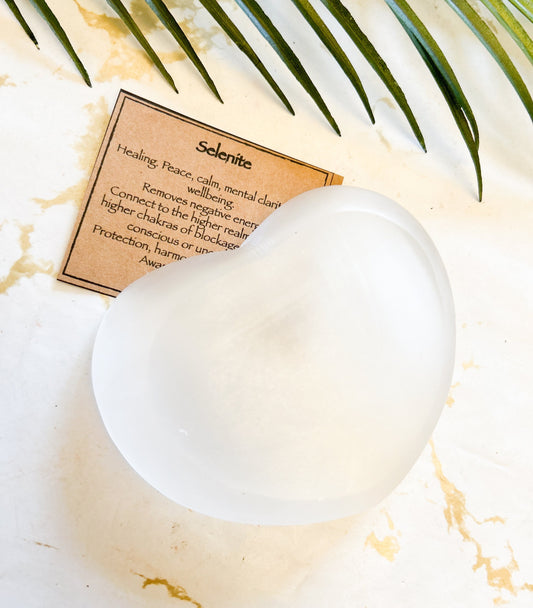 Selenite Crystal Heart Trinket Dish - Protection, Harmony & Healing