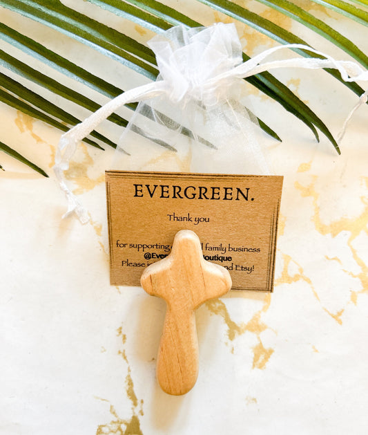 Wooden Pocket Cross - Faith / Religion / Prayer / Stress / Anxiety / Peace / Love / Hope / Protection