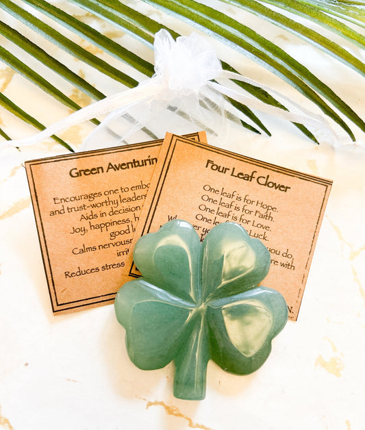 Green Aventurine Crystal Four Leaf Clover - Love, Luck & Hope