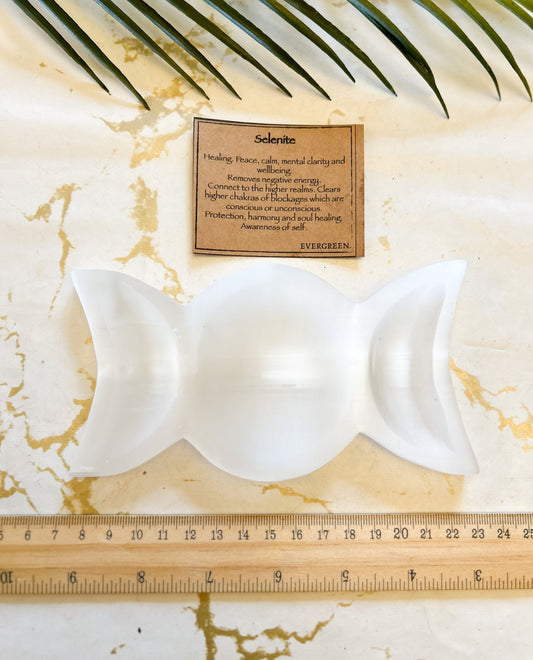Selenite Crystal Moon Trinket Dish - Healing, Peace & Calm
