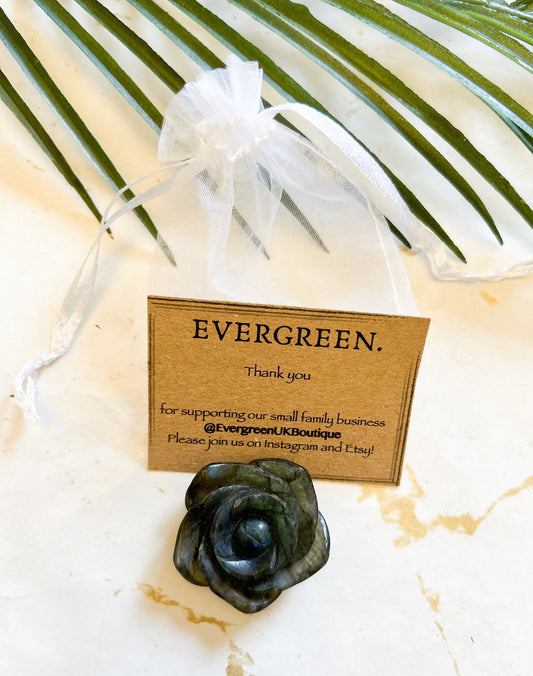 Amethyst & Labradorite Crystal Rose Carvings