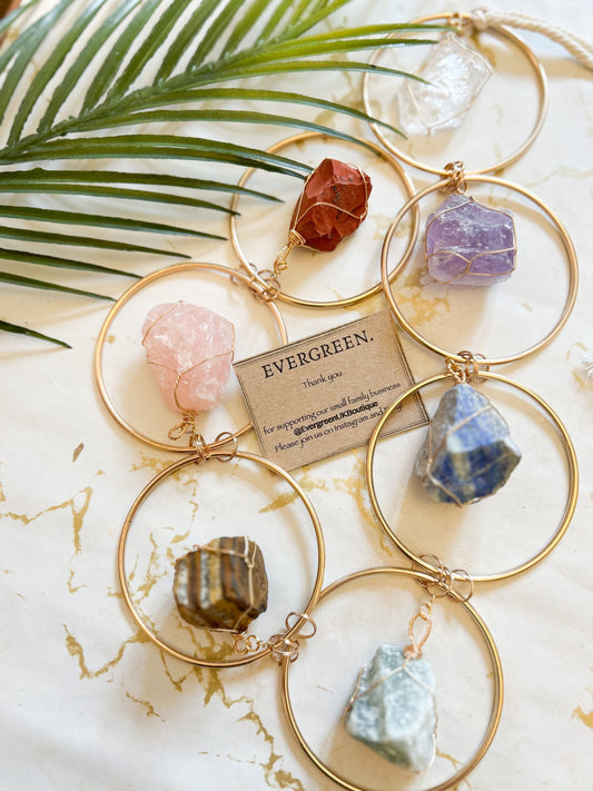 7 Chakra Raw / Rough Crystal Mobile / Sun Catcher - Amethyst, Quartz, Jasper, Lapis Lazuli, Tiger Eye