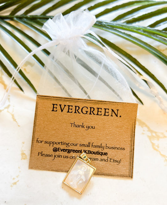 Mother Of Pearl Square Medal Pendant - Jesus, Virgin Mary, Sacred Heart