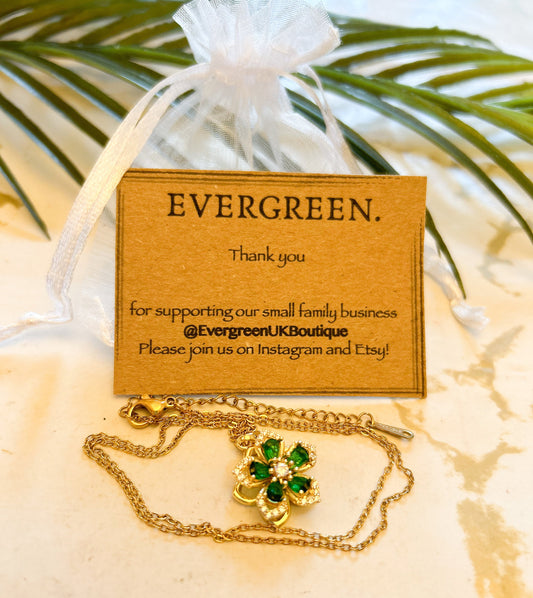 Stainless Steel Fidget Spinner Zircon Flower Pendant & Necklace Chain - Stress / Anxiety Relief