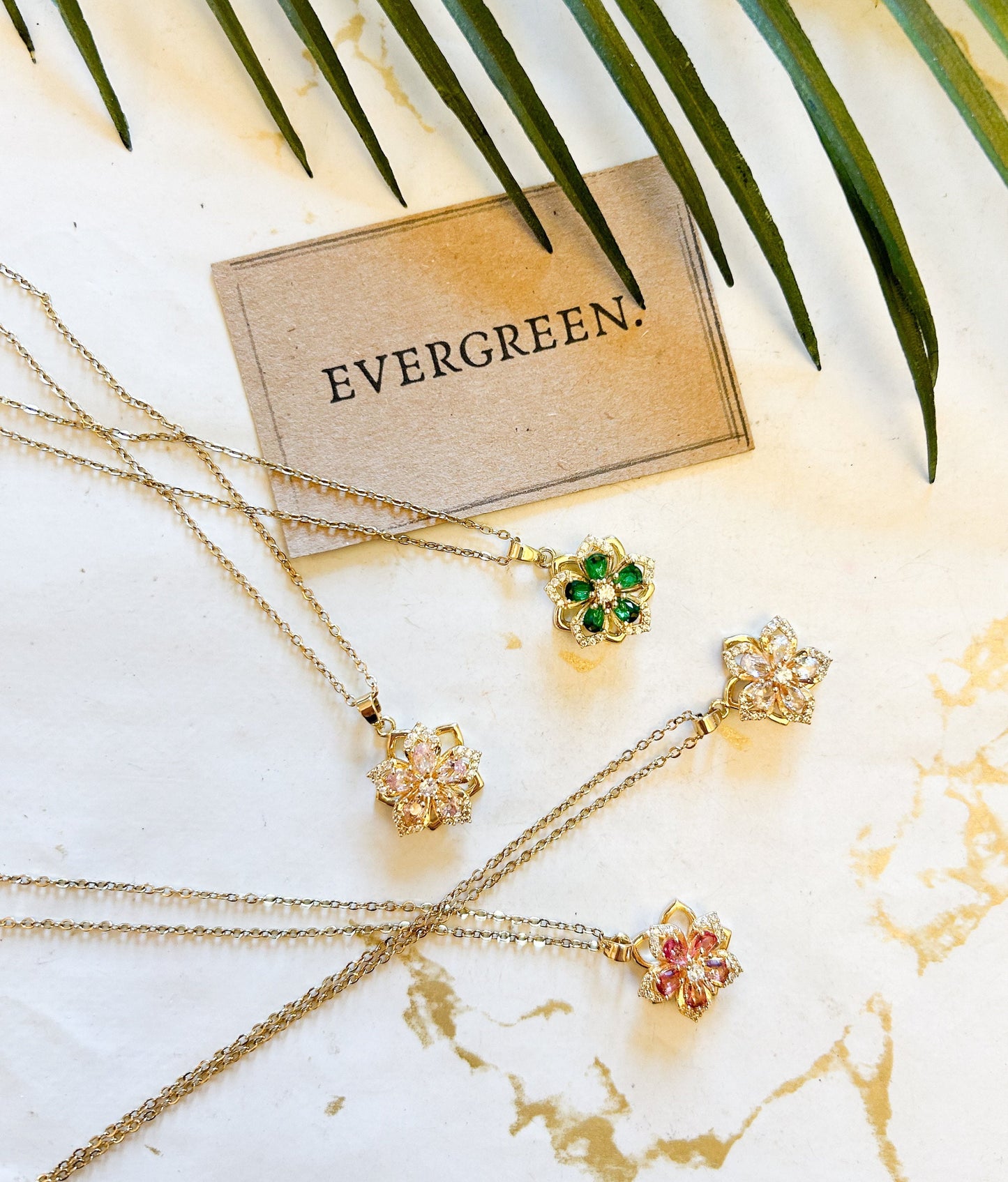 Stainless Steel Fidget Spinner Zircon Flower Pendant & Necklace Chain - Stress / Anxiety Relief
