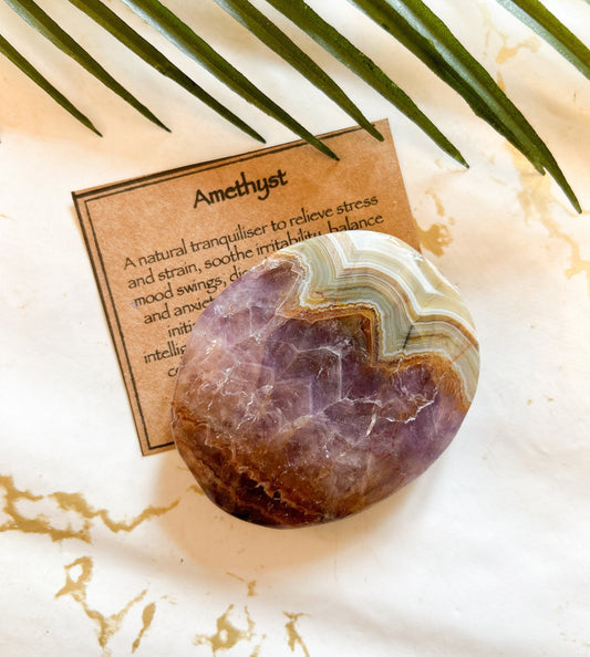 Amethyst Crystal Palm Stone / Pebble / Worry Stone - Stress Relief, Contentment & Wisdom