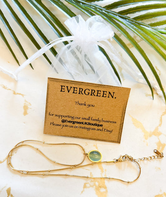 18K Gold Plated Stainless Steel Natural Opal Aquamarine Crystal Pendant & Necklace Chain