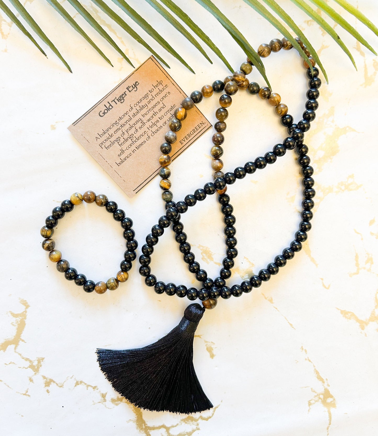 Handmade 108 Gold Tiger Eye And Black Obsidian Crystal Mala Beads / Bracelet - Courage, Stability & Self Worth