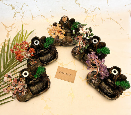 Crystal Chip Tree Of Life & Waterfall Backflow Incense Burner - Amethyst, Red Jasper, Citrine, Emerald, Mixed Crystal