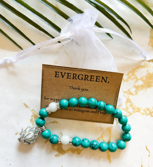 Crystal & Glow In The Darker Beaded Lotus Flower Bracelet - Turquoise / Howlite