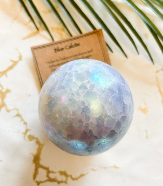 Angel Aura Blue Calcite Crystal Sphere 70mm / 80mm / 90mm - Balance, Healing & Relaxation
