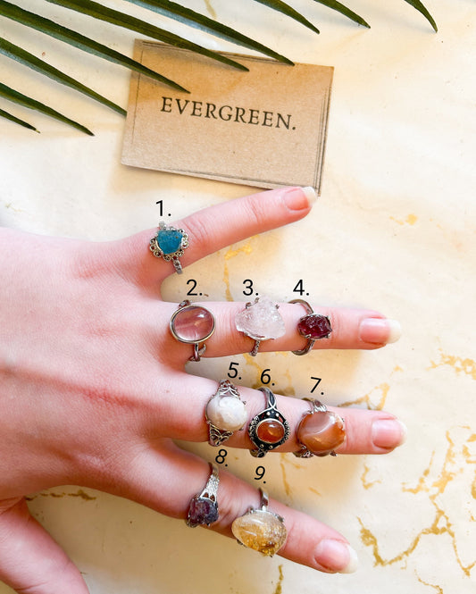 Natural Crystal Ring - Adjustable Size / Wide Variety Available!