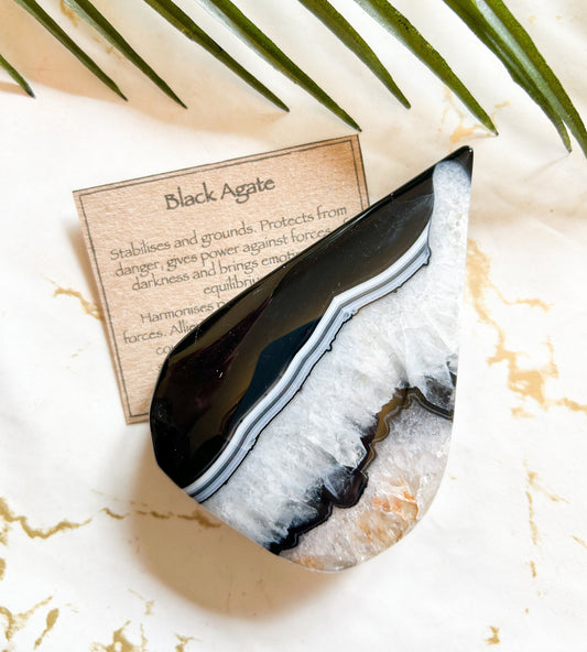 Black Lace Agate Crystal Drop Freeform Carving - Positive Energy, Concentration & Healing