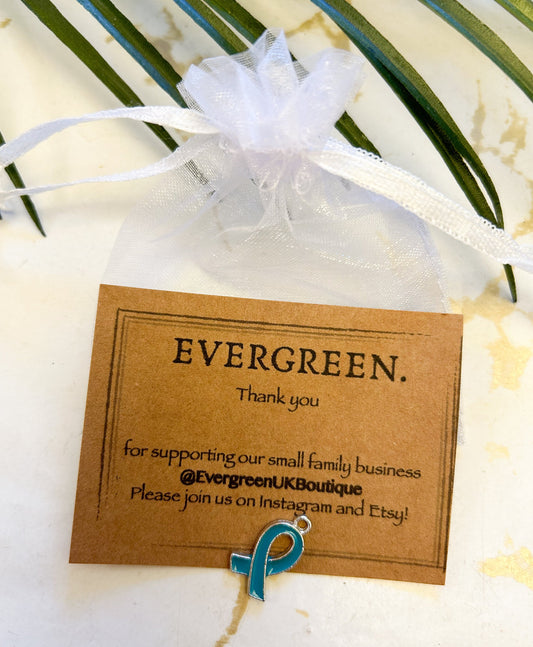 Teal Ribbon Pendant / Charm - Cervical Cancer, Ovarian Caner, Awareness