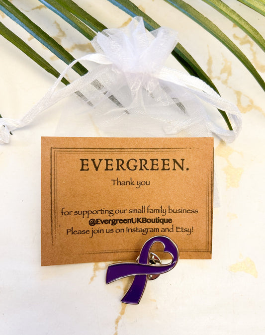 Purple Heart Ribbon Pin / Brooch - Cancer Awareness