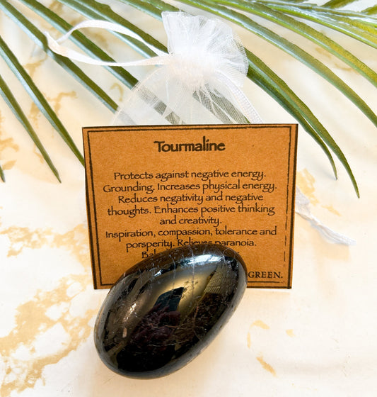 Black Tourmaline Crystal Palm Stone - Positivity, Grounding & Energy