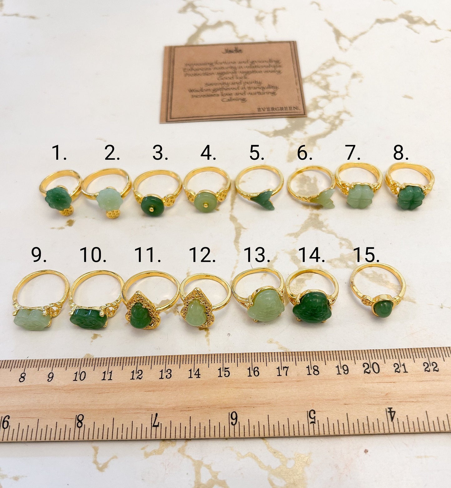 Jade Crystal Ring - Fortune, Grounding & Luck Gold / Silver Many Varieties Available!