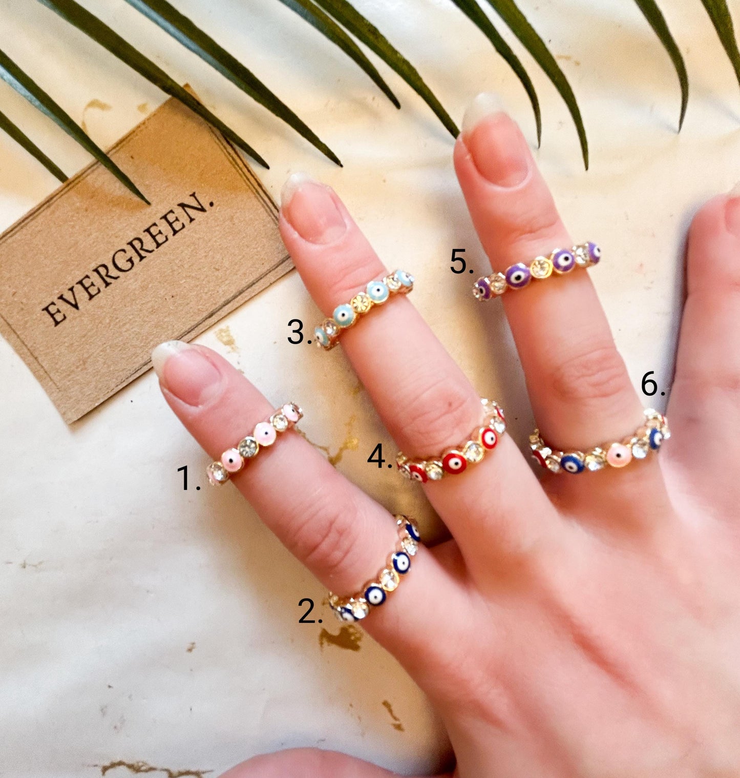 Gold Plated Adjustable / One Size Fits All Enamel Evil Eye Ring - Wide Variety Available!