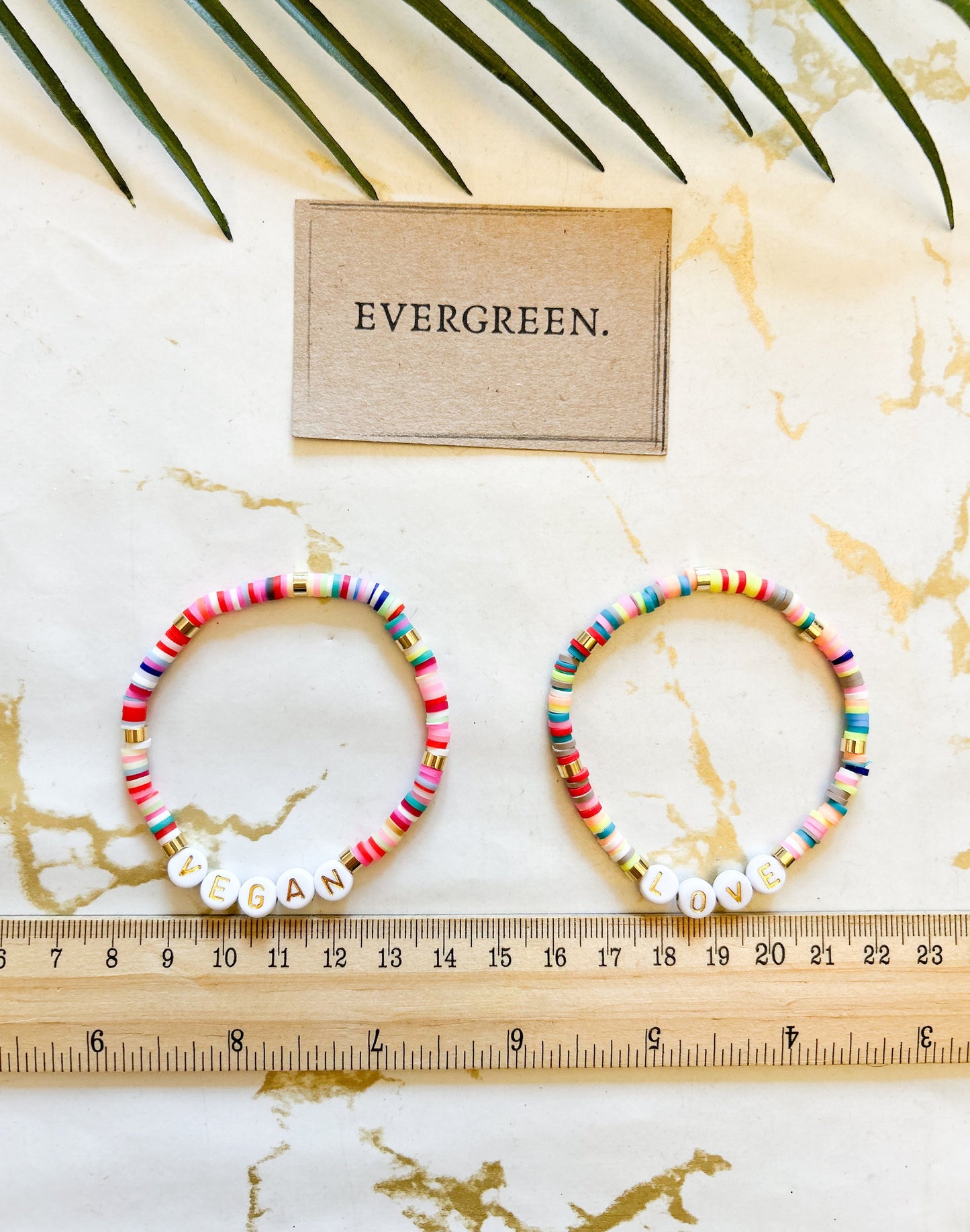 Gold Plated Multicolour Beaded Bracelet - Love / Vegan