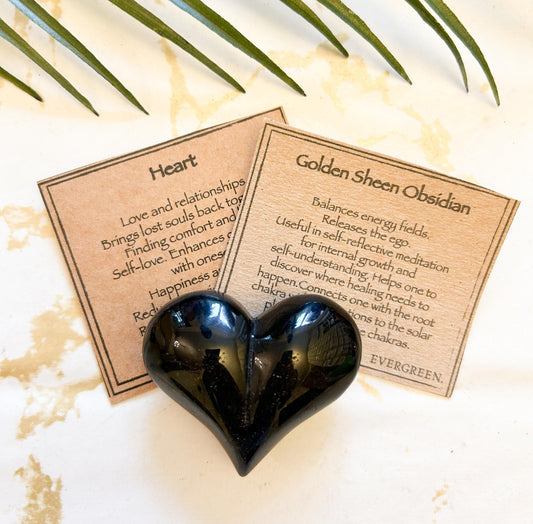 Golden Sheen Obsidian Crystal Heart - Balance, Healing & Growth